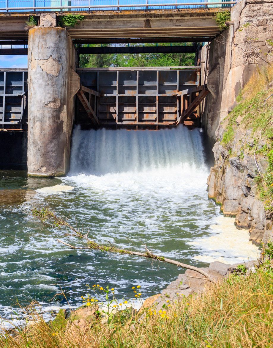Water flowing through a weir